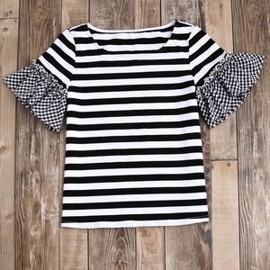 Striped with gingham ruffle sleeves